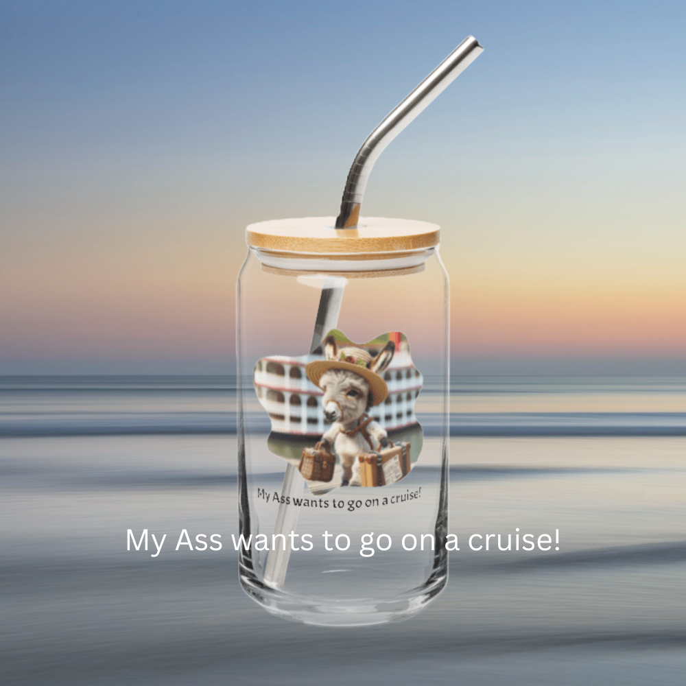 Can-shaped drinking glass - want to go on a cruise design